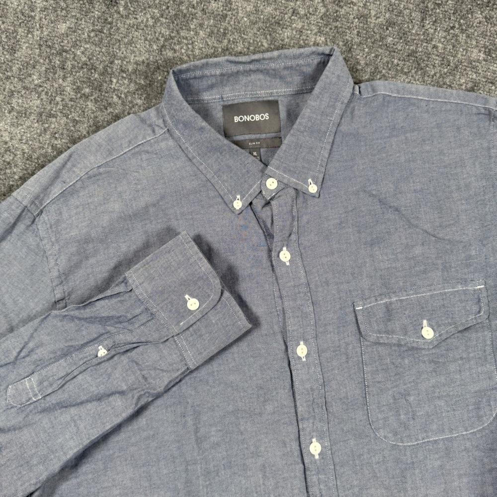 Bonobos Mens XL Slim Fit Button Down Shirt Long‎ Sleeve Blue Cotton Casual